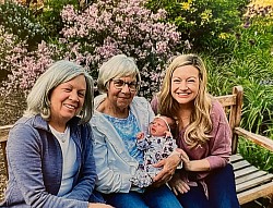 Grandma Lisa H. Rivers, Great Grandma Gail Howe holding Avery Layne Wisniewski, Lindsey R. Wisniewski at Lilacia Park, Lombard, Illinois 5/20/2023
