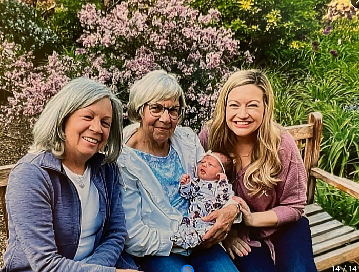Grandma Lisa H. Rivers, Great Grandma Gail Howe,holding Avery Layne Wisniewski, Lindsey R. Wisniewski at Lilacia Park, Lombard, Illinois 5/20/2023